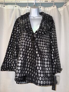 IC by Connie K NWT Metallic Polka Dot Jacket Black Silver XL USA